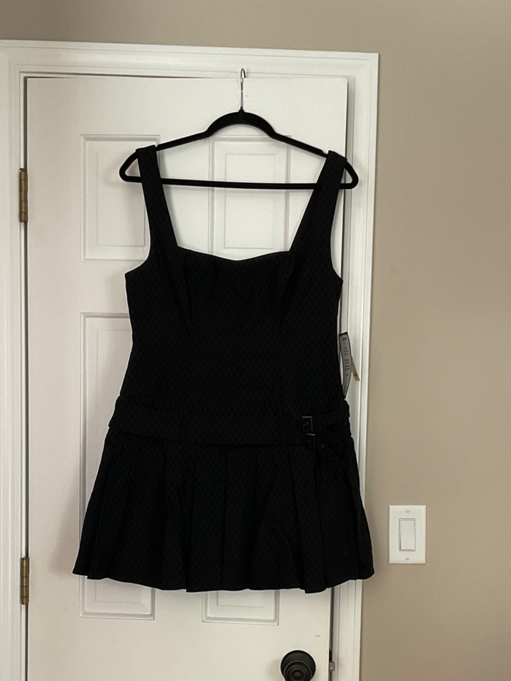 B Darlin Black Pleated Strap Mini Dress